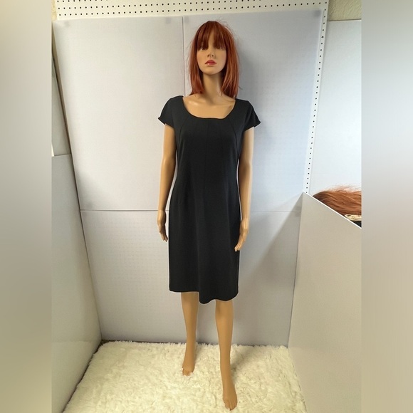 TAHARI ARTHUR S. LEVINE Black slip dress with animal print lining cap sleeve 12 - Picture 2 of 14